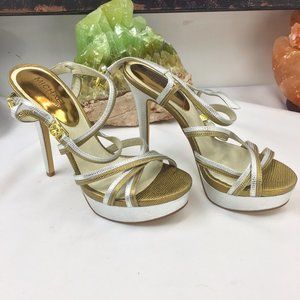 Michael Kors MK Gold Silver Heels Straps Leather